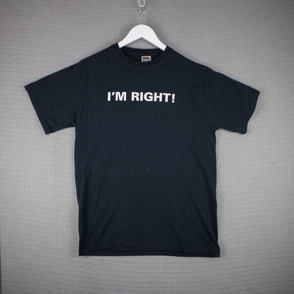 Fruit of the Loom Vintage "IM RIGHT!" Text Tee Mens Medium - Picture 1 of 6